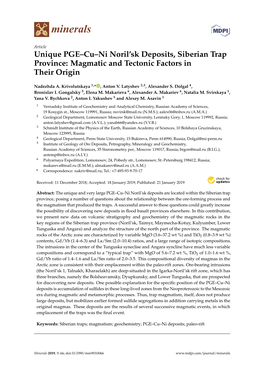 Unique PGE–Cu–Ni Noril'sk Deposits, Siberian Trap Province