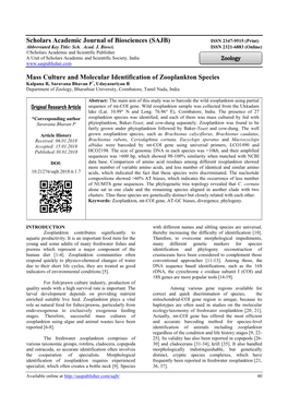 (SAJB) Mass Culture and Molecular Identification of Zooplankton Species