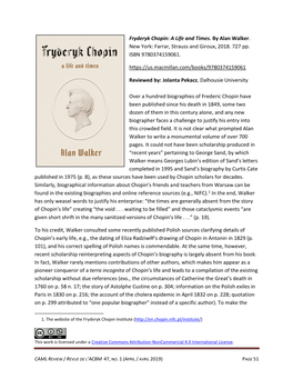 Fryderyk Chopin: a Life and Times. by Alan Walker. New York: Farrar, Strauss and Giroux, 2018