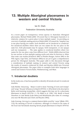 13. Multiple Aboriginal Placenames in Western and Central Victoria