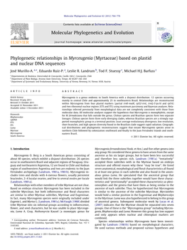 Phylogenetic Relationships in Myrceugenia (Myrtaceae) Based on Plastid and Nuclear DNA Sequences ⇑ José Murillo-A