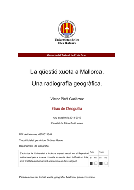 La Qüestió Xueta a Mallorca. Una Radiografia Geogràfica