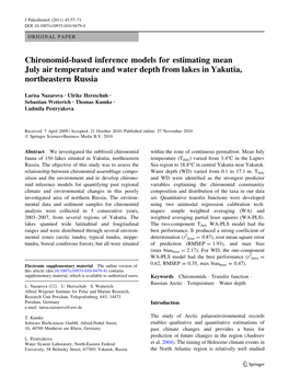 Chironomid-Based Inference Models for Estimating Mean July Air Temperature and Water Depth from Lakes in Yakutia, Northeastern Russia