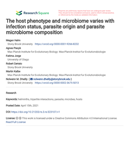 The Host Phenotype and Microbiome Varies with Infection Status, Parasite Origin and Parasite Microbiome Composition