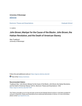 John Brown, the Haitian Revolution, and the Death of American Slavery