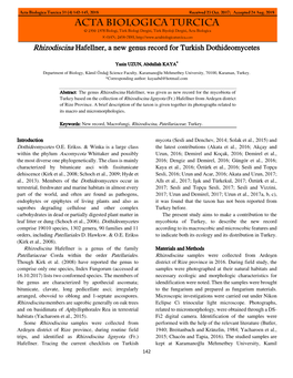 Rhizodiscina Hafellner, a New Genus Record for Turkish Dothideomycetes