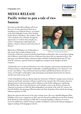 MEDIA RELEASE Pacific Writer to Pen a Tale of Two Samoas