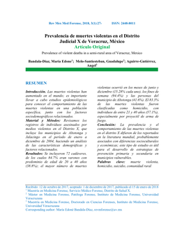 Prevalencia De Muertes Violentas En El Distrito Judicial X De Veracruz, México Artículo Original