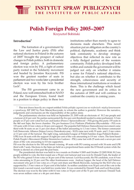 Polish Foreign Policy 2005–2007 Krzysztof Bobiñski