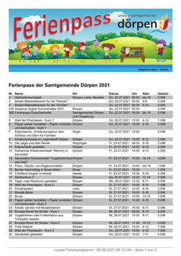 Ferienpass Der Samtgemeinde Dörpen 2021