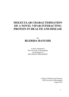 Molecular Characterisation of a Novel Vipar Interacting Protein in Health and Disease