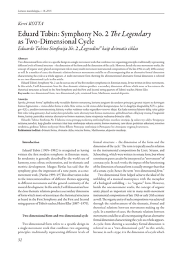 Eduard Tubin: Symphony No. 2 the Legendary As Two-Dimensional Cycle Eduardo Tubino Simfonija Nr