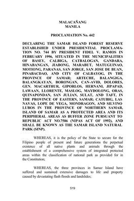 MALACAÑANG MANILA PROCLAMATION No. 442