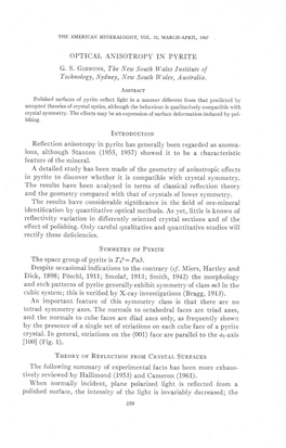 OPTICAL ANISOTROPY in PYRITE G. S. Gresons, the New South