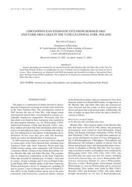 Chrysophycean Stomatocysts from Morskie Oko and ¯Abie Oko Lakes in the Tatra National Park, Poland
