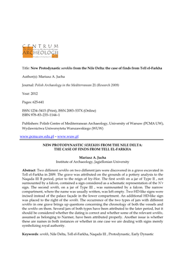 New Protodynastic Serekhs from the Nile Delta: the Case of Finds from Tell El-Farkha