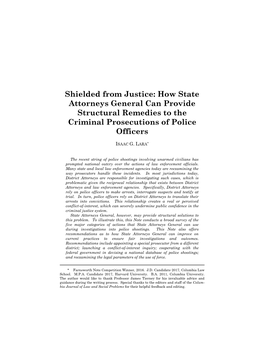 Shielded from Justice: How State Attorneys General Can Provide Structural Remedies to the Criminal Prosecutions of Police Officers