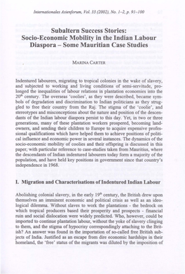 Socio-Economic Mobility in the Indian Labour Diaspora - Some Mauritian Case Studies