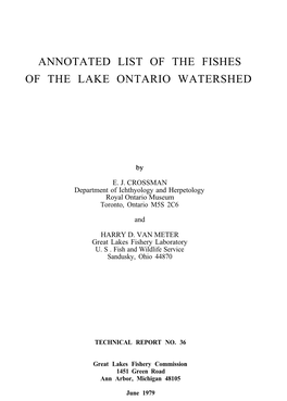 Annotated List of the Fishes of the Lake Ontario Watershed