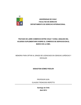 Tratado De Libre Comercio Entre Chile Y China: Análisis Del Acuerdo Suplementario Sobre El Comercio De Servicios En El Marco De La Omc
