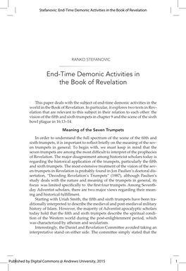 End-Time Demonic Activities in the Book of Revelation