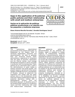 Gaps in the Application of Ecuadorian Public Policies and Their Relationship with Small and Medium Enterprises