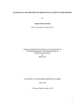 Ecological Restoration of Biocrusts in Alpine Tundra Biomes