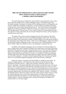 The Use of Indigenous Languages in Early Basic Education in Papua New Guinea: a Model for Elsewhere?1