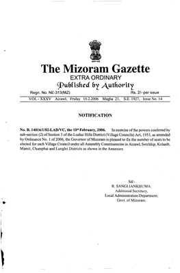 The Mizoram Gazette EXTRA ORDINARY 9?U&[Ished &! Authorit! Regn