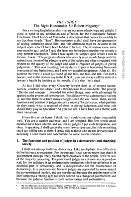 THE JUDGE the Right Honourable Sir Robert Megarry* for a Visiting Englishman This Is a Rare Occasion of Privilege and Delight