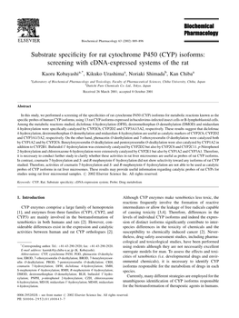 Substrate Specificity for Rat Cytochrome P450 (CYP) Isoforms: Screening