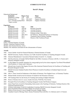 CURRICULUM VITAE David N. Harpp