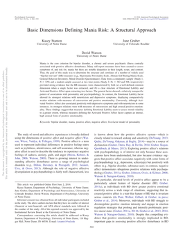 Basic Dimensions Defining Mania Risk: a Structural Approach