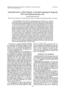 1917 and Leptonema Gen. Nov. KARI HOVIND-HOUGEN Departments of Biophysics and Treponematoses, Statens Seruminstitut, DK-2300 Copenhagen S, Denmark