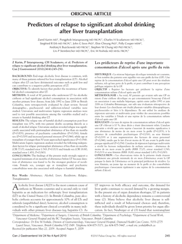 Predictors of Relapse to Significant Alcohol Drinking After Liver Transplantation