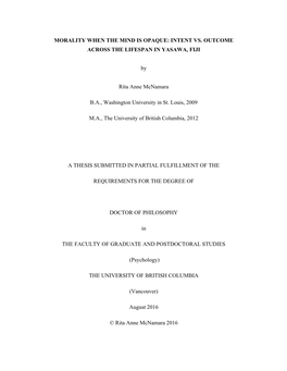 INTENT VS. OUTCOME ACROSS the LIFESPAN in YASAWA, FIJI By