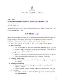 Differences Between Roman Catholics and Protestants