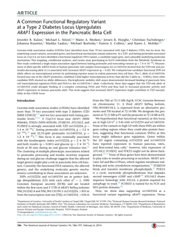 A Common Functional Regulatory Variant at a Type 2 Diabetes Locus Upregulates ARAP1 Expression in the Pancreatic Beta Cell