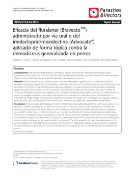 Administrado Por Vía Oral O Del Imidacloprid/Moxidectina (Advocate