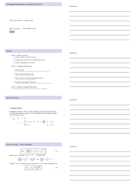 Orthogonal Polynomials and Special Functions Comments