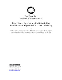 Oral History Interview with Robert Alan Bechtle, 1978 September 13-1980 February 1