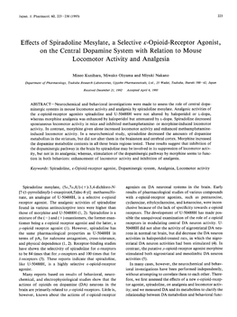 Effects of Spiradoline Mesylate, a Selective Ic-Opioid-Receptor Agonist, on the Central Dopamine System with Relation to Mouse Locomotor Activity and Analgesia