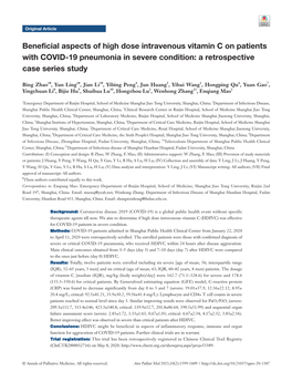 Beneficial Aspects of High Dose Intravenous Vitamin C on Patients with COVID-19 Pneumonia in Severe Condition: a Retrospective Case Series Study