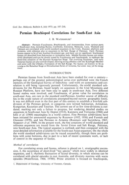 Permian Brachiopod Correlations for South-East Asia