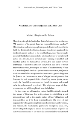 Noachide Laws, Universal Justice, and Tikkun Olam Michael J. Broyde