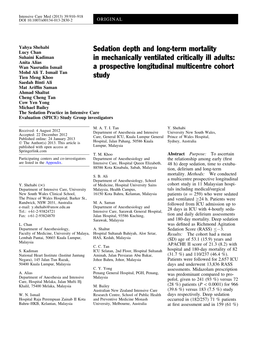 Sedation Depth and Long-Term Mortality in Mechanically Ventilated Critically Ill Adults: a Prospective Longitudinal Multicentre