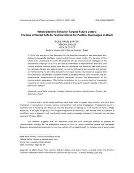 When Machine Behavior Targets Future Voters: the Use of Social Bots to Test Narratives for Political Campaigns in Brazil