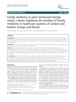 Family Medicine in Post-Communist Europe Needs a Boost. Exploring