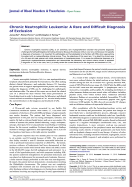 Chronic Neutrophilic Leukemia: a Rare and Difficult Diagnosis of Exclusion James Ziai1,2, Richard Torres1,2 and Christopher A