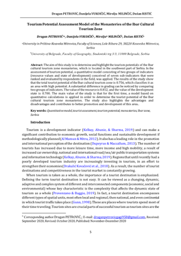 Tourism Potential Assessment Model of the Monasteries of the Ibar Cultural Tourism Zone